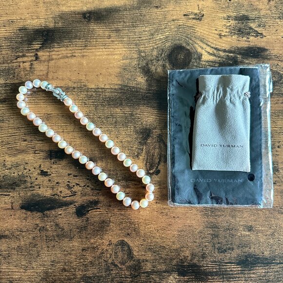 David Yurman Bijoux Pastel Pink & White Pearl Necklace w/ Diamonds - 9mm - 16" - Picture 2 of 14